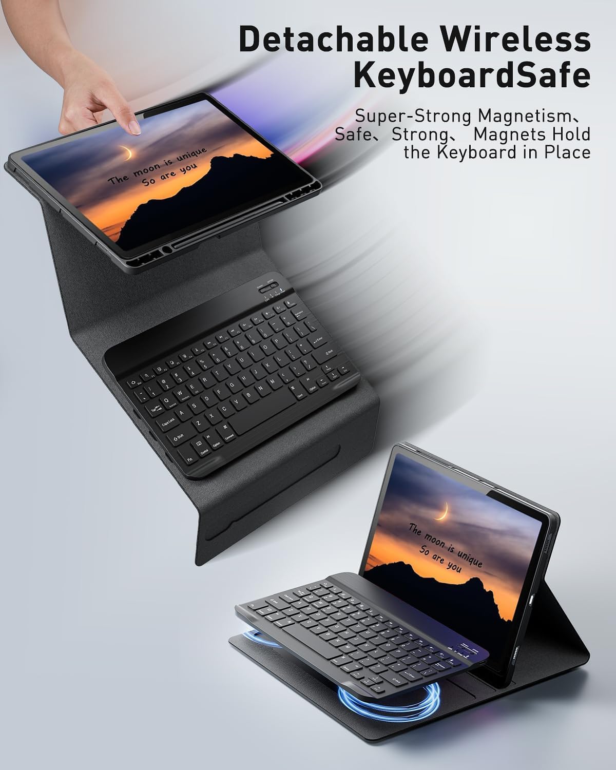 TUNKARMOR Case Keyboard for Amazon Fire HD 10 & 10 Plus 10.1 inch (11/13th Gen) - Mouse and Magnetically Keyboard, Slim Case with Pen Holder, Auto Sleep/Wake - Black