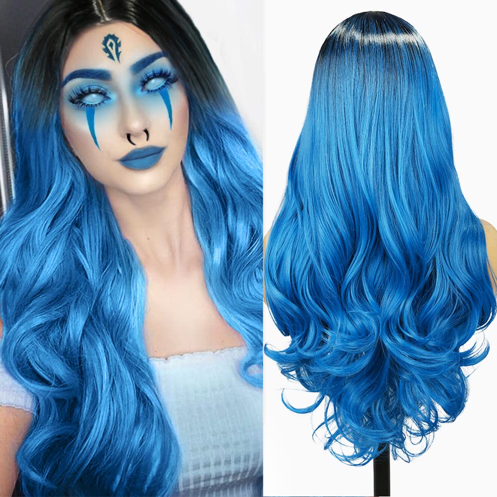 blue wigs long