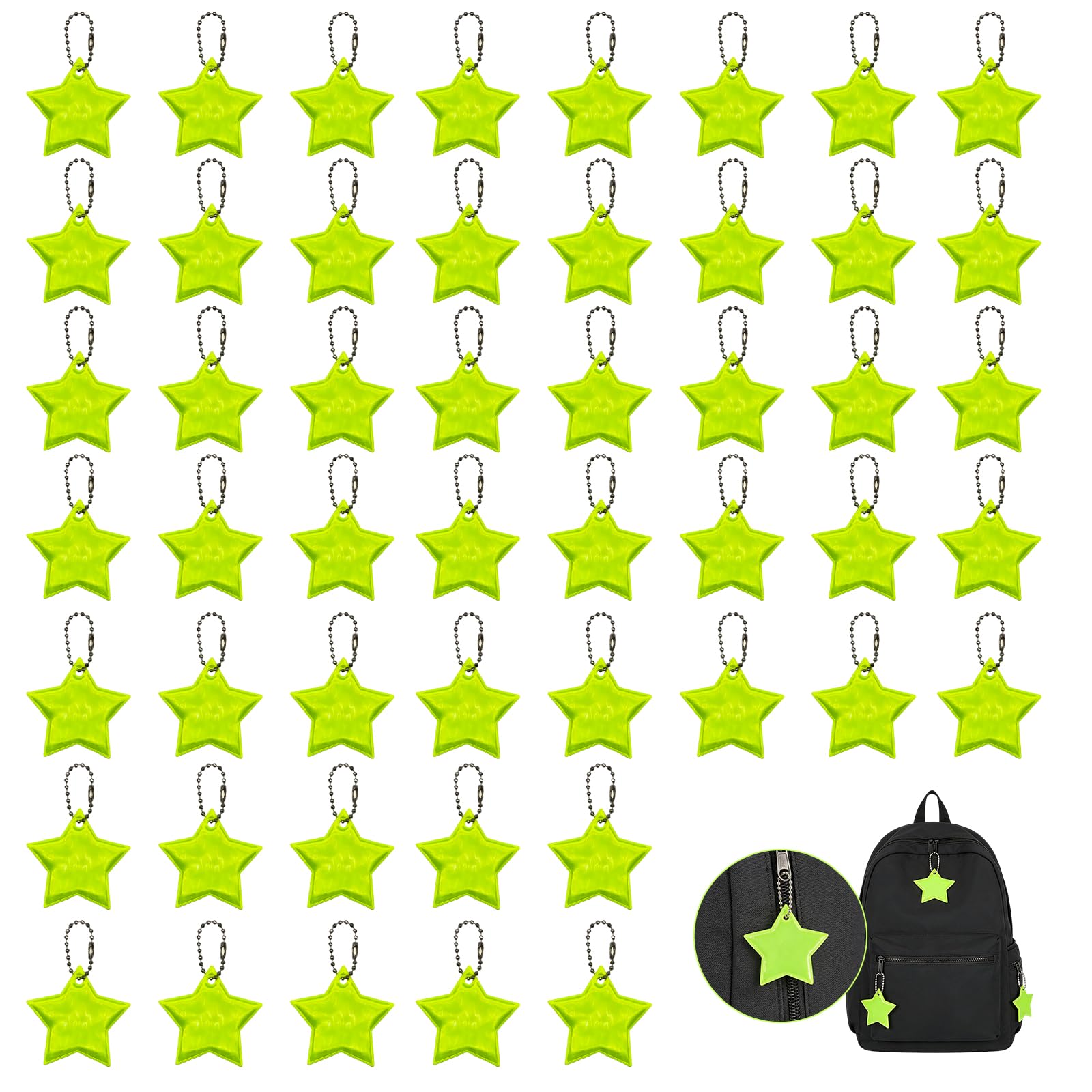 GYIOFAI 48 Pcs Safety Reflector Pendant, Reflector Pendant with Chains, Waterproof Reflective Keychain, High Visibility Reflective Keyrings for Cycling, Walking, Running Accessories For (Green)