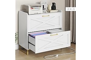 Nice File Cabinet: White and Gold File Storage Stand with Charging Station