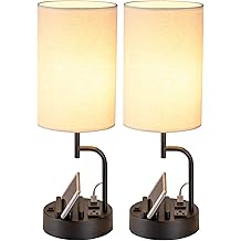 Dreamholder Table Lamp with 3 USB Charging Ports, Modern Desk Lamp with AC Outlet and Phone Stands, Perfect Bedside Lamp for Bedroom, Living Room, Office (Pack of 2), Cream