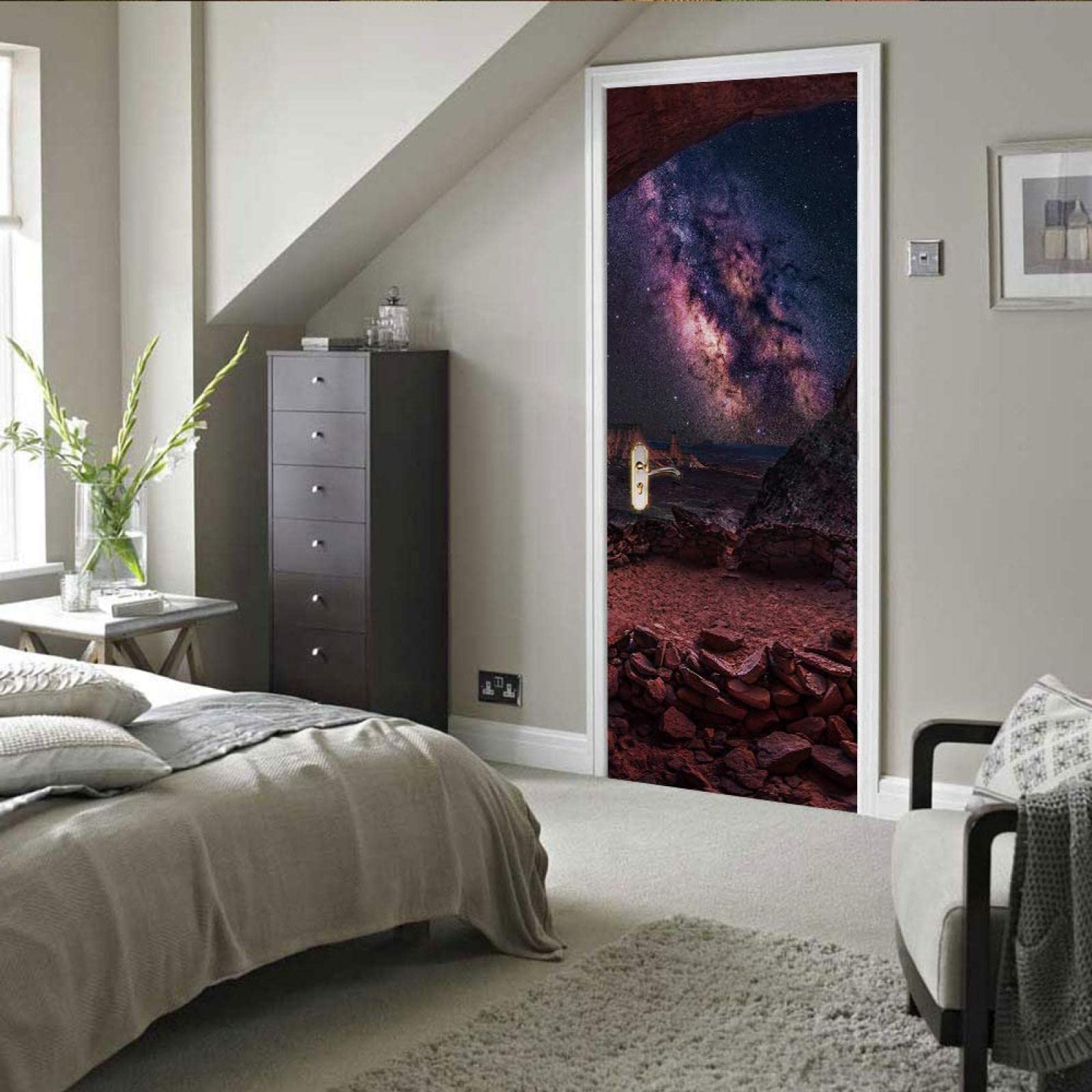 Sticker de porte galaxie bleue papier peint 3D espace pour chambre