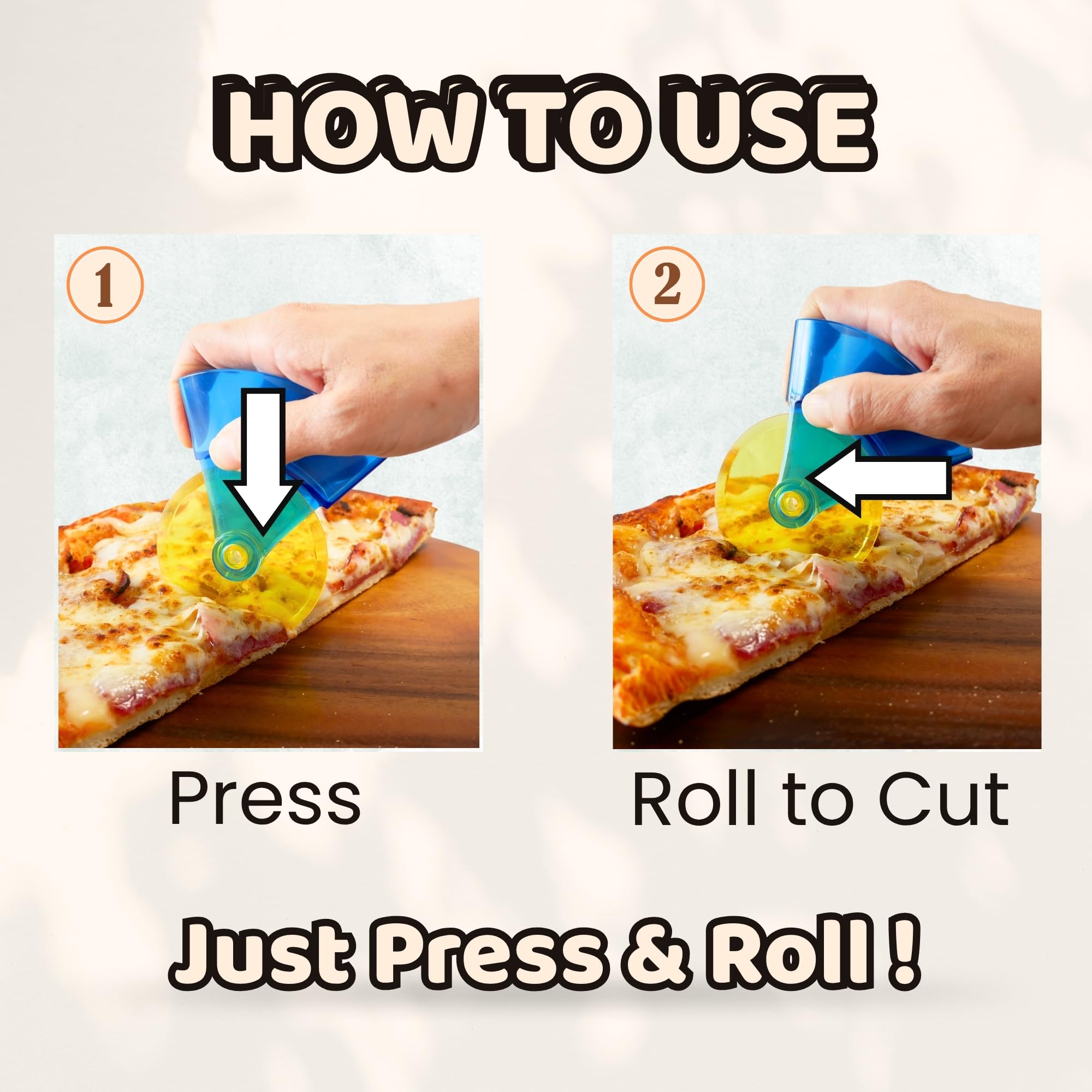 Rueda cortadora de pizza giratoria y autónoma, cortador de pizza seguro y resistente, fabricado en Japón, rueda de corte de plástico ABS duradera y afilada para cocina de fiesta, 2 unidades