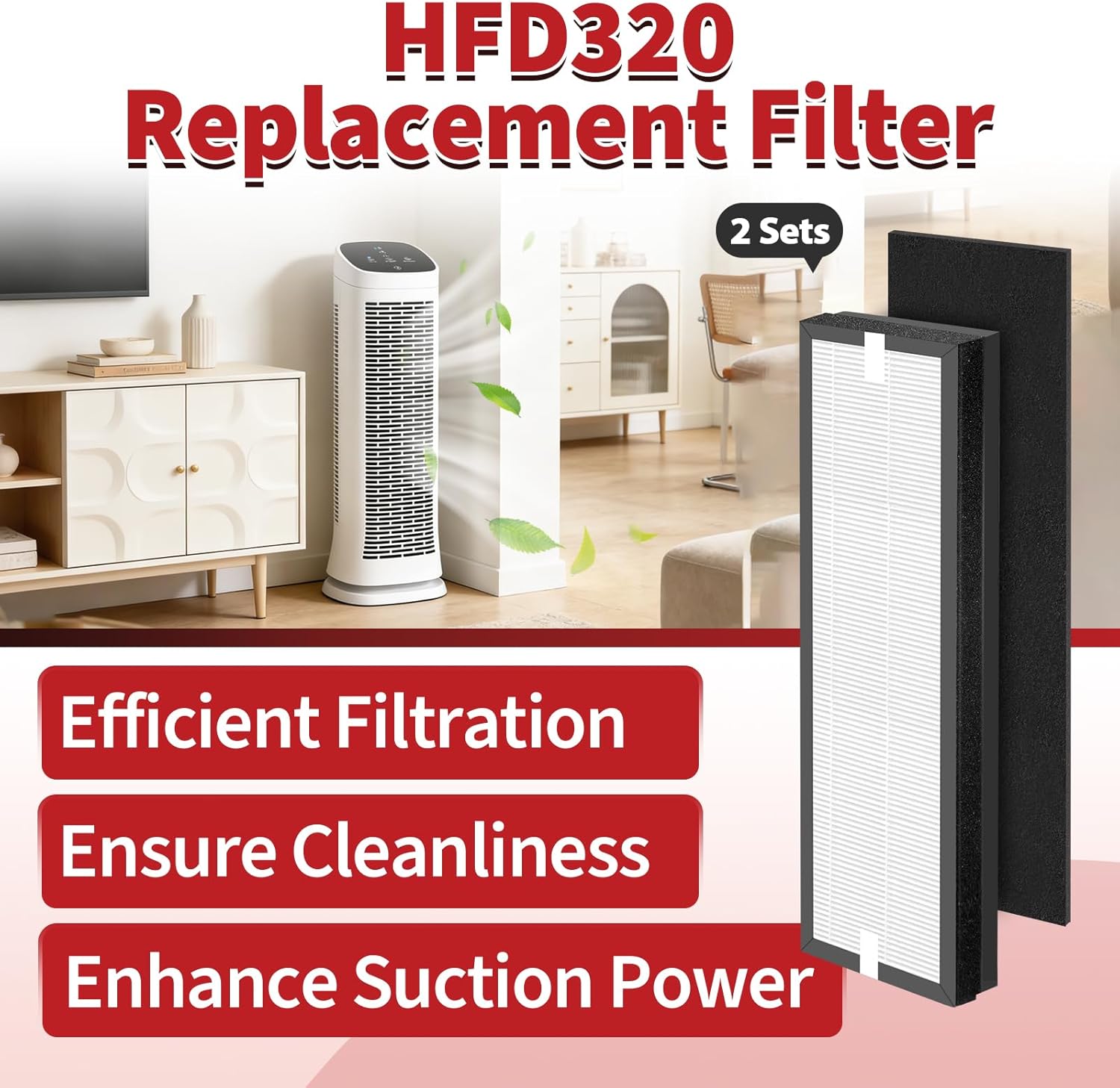 2 Sets HFD320 Replacement Filtration Compatible with Honeywell Air Genius 3,4,5,6 Series Air Purifiers, Replaces Model HFD300, HFD310, HFD360, HFD314, HFD323CV1, HFD323-TGT, HFD324