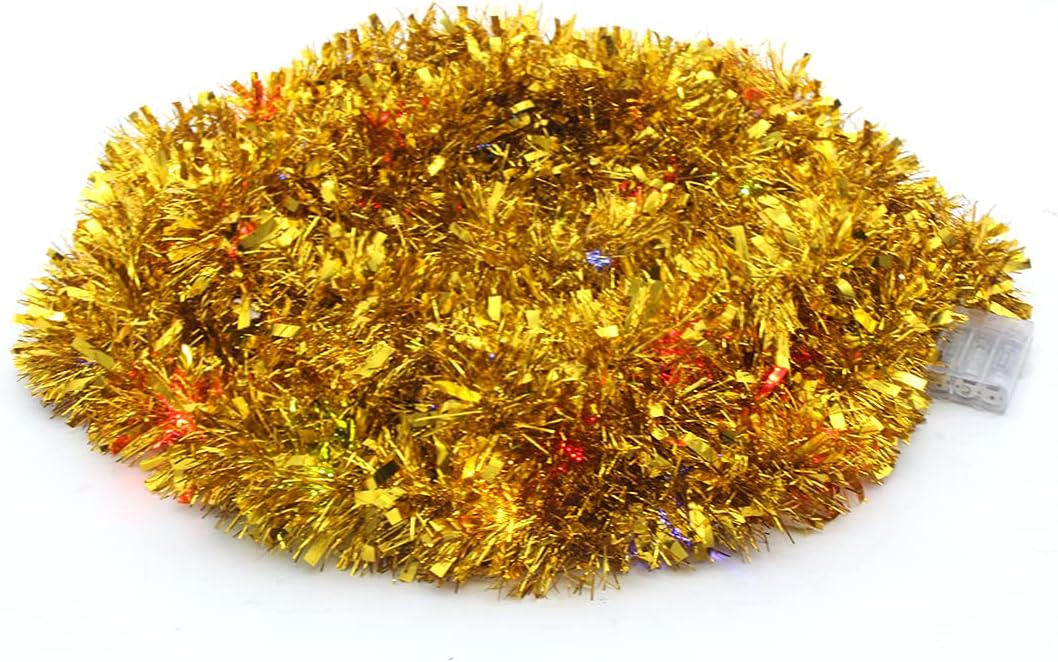 VEYLIN 10 Meter Gold Xmas Decoration Tinsel Garland with Multicolor