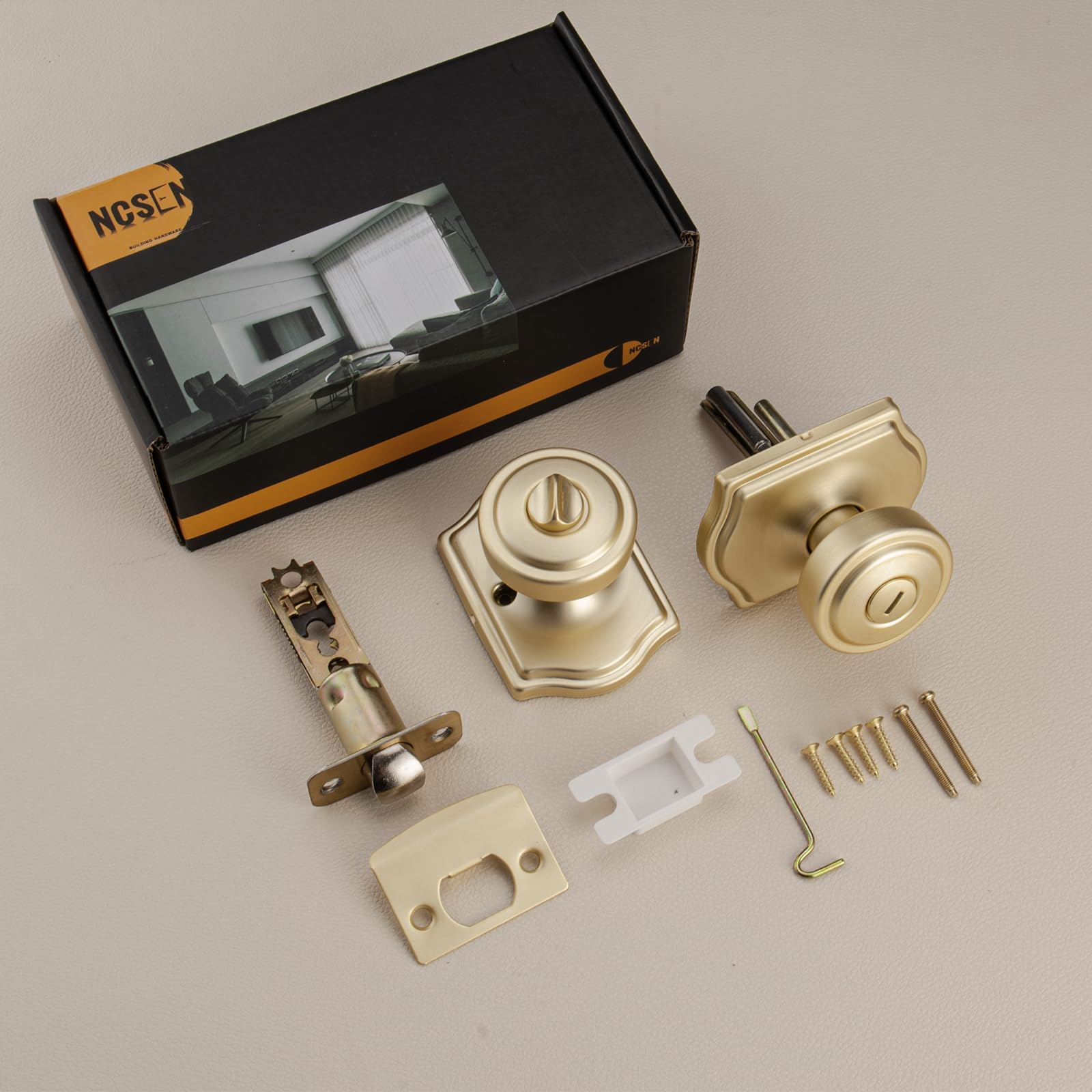 Brushed Gold Door Knobs - 6 Pack with Privacy Lock -4