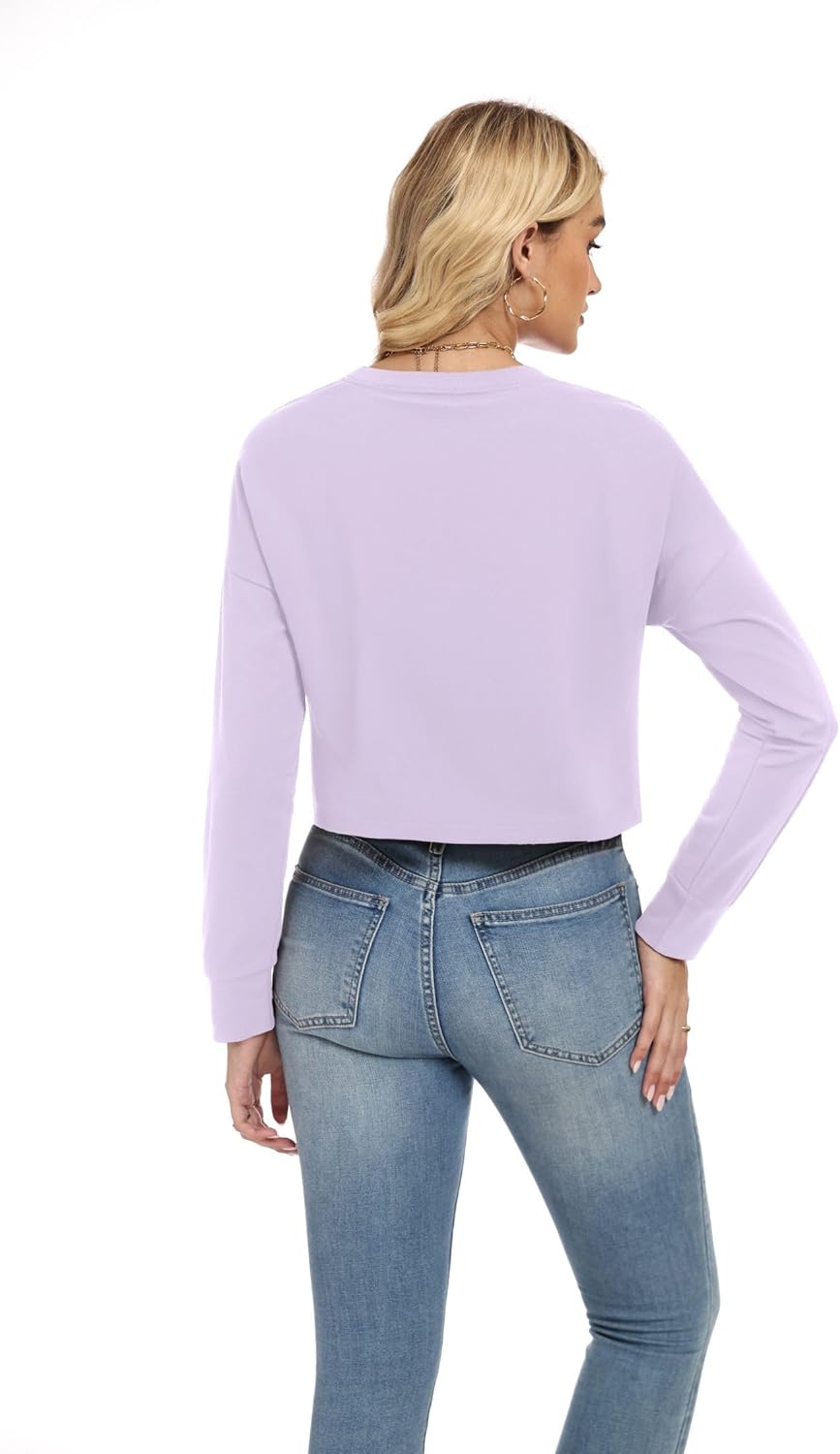 JINKESI Womens Long Sleeve Crewneck Cropped Sweatshirt Soft Loose Pullover Tops Fall Outfits - Image 2