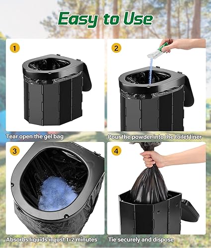 Miniatura 6 de Paquete de 40 bolsas de inodoro portátiles, bolsa de inodoro de 12 galones con poder ecológico súper absorbente, bolsas de gel de emergencia para