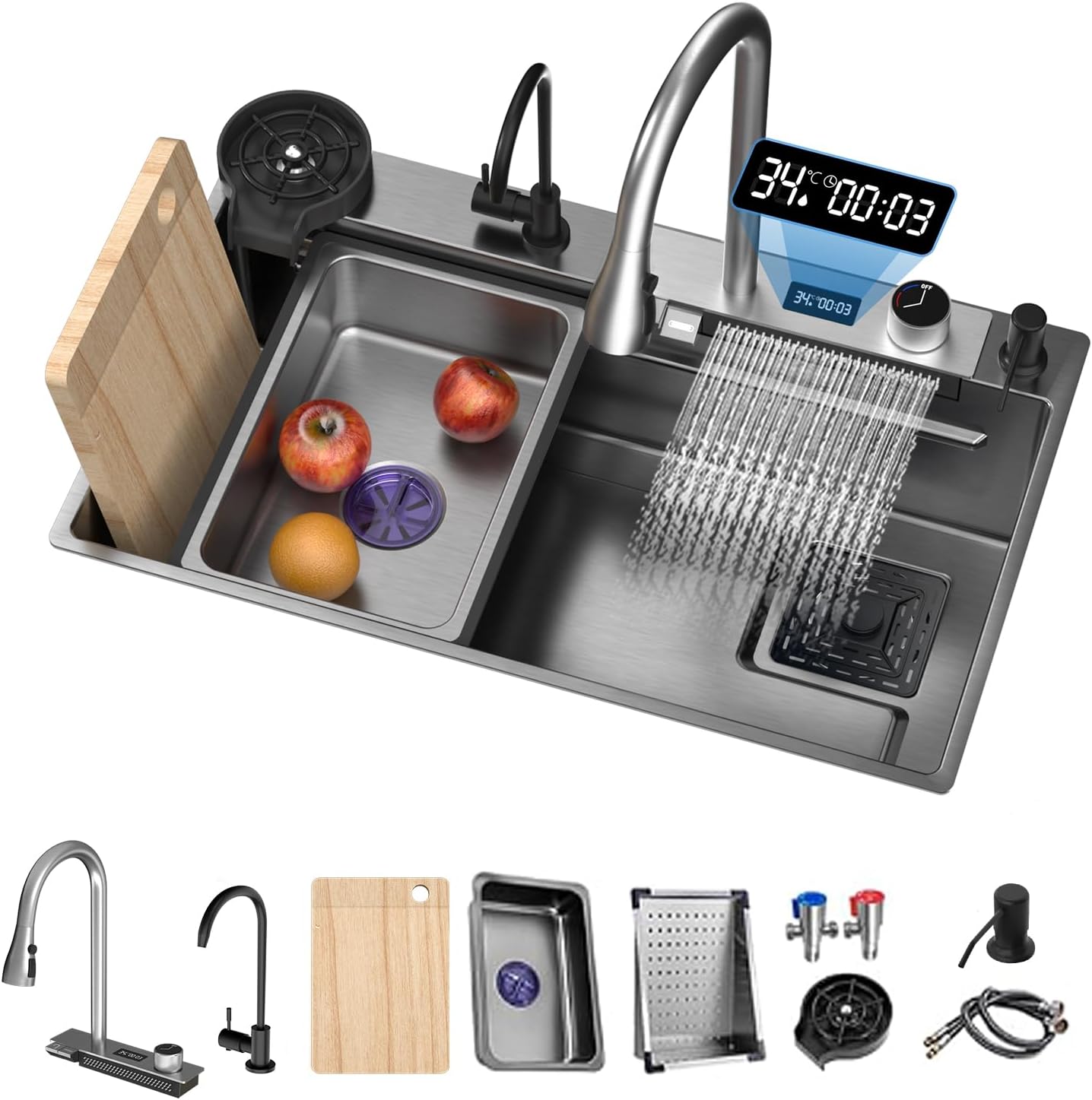 BlackGrey Nano Kitchen Sink 304 Stainless Steel Waterfall Sink Single