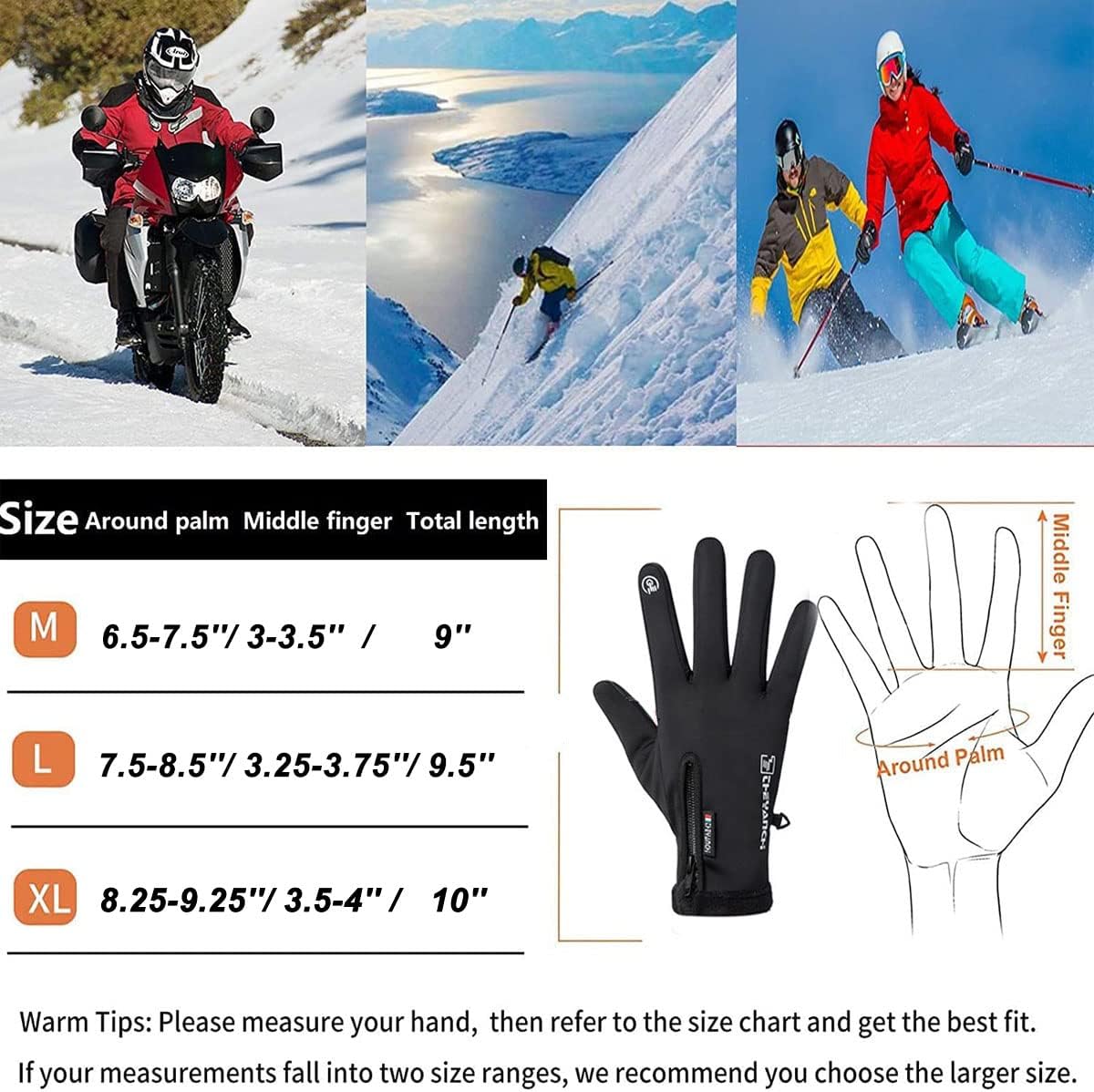 Weitars Winter Warm Gloves for Men Women Touchscreen Waterproof Thermal Snow Gloves for Cycling Hiking : Sports & Outdoors