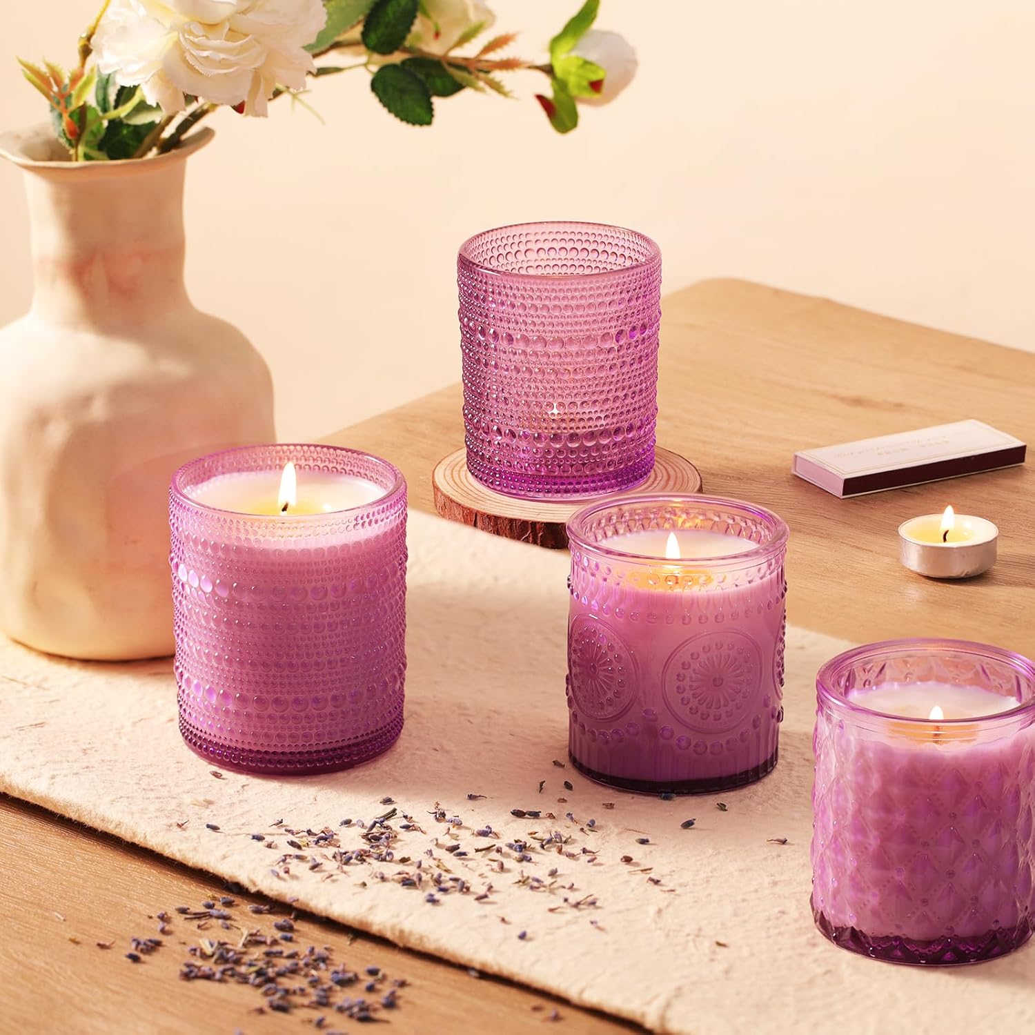 DARJEN 12 Pack Purple Candle Jars for Making Candles- 3 Styles Glass Candle Making Jars Bulk with Bamboo Lids and Labels, Candle Making Supplies Candle Vessels for Home Decor - Image 7