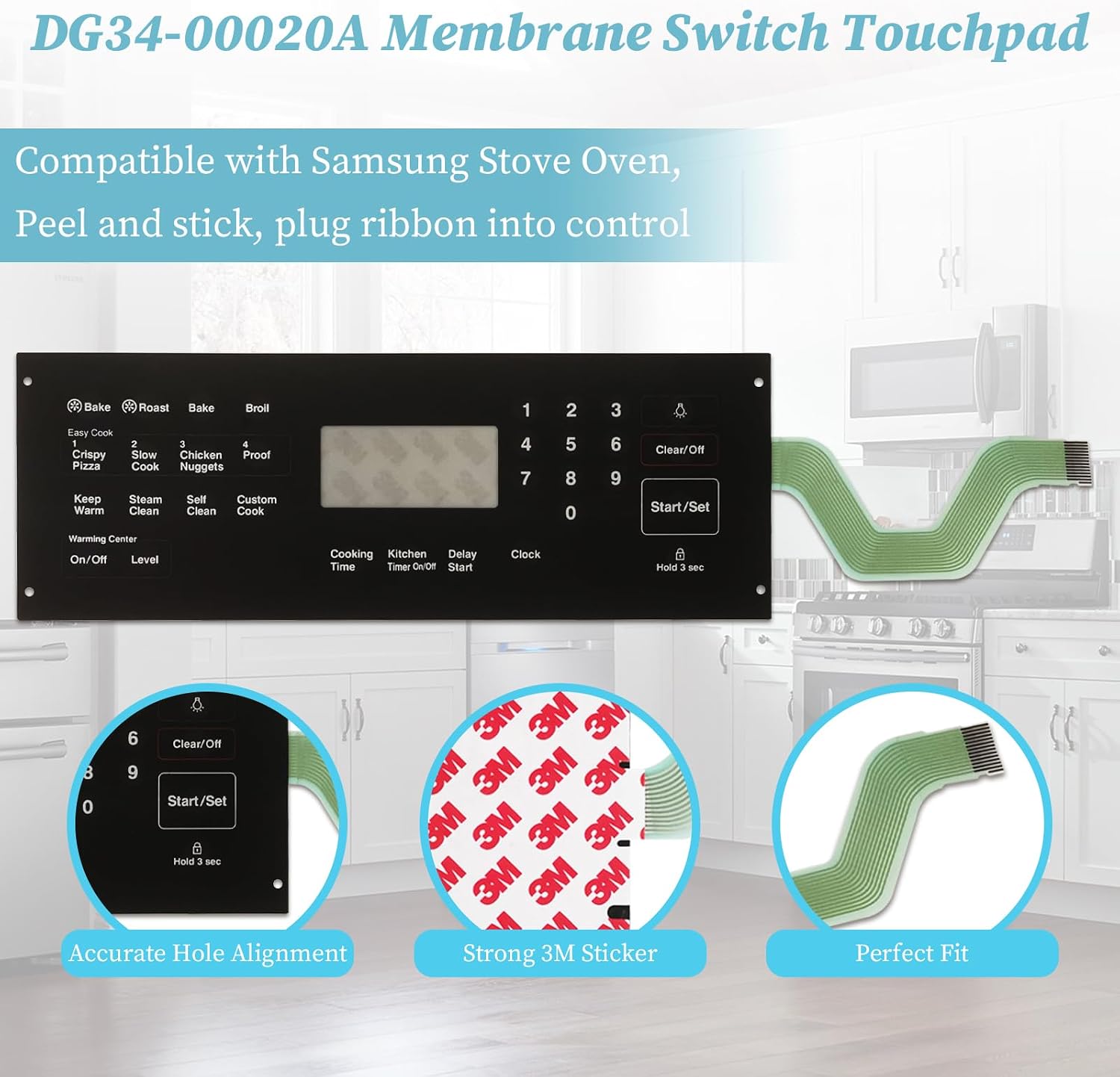 DG34-00020A Range Membrane Switch Touchpad Compatible with Samsung Electric Ranges Ovens, Replaces AP5623392, PS4240764, for NE594R0ABSR, NE59J3420SS, NE59J3420SB, NE59J3421SS, NE595R0ABSR