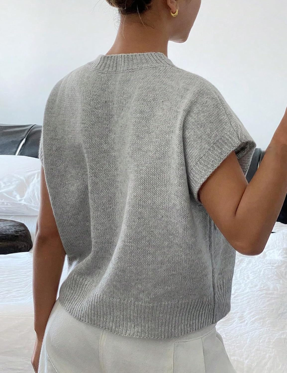 Womens Casual Floral Flower Sweater Vest Crew Neck Sleeveless Summer Loose Ribbed Knit Pullover Tops - Image 6