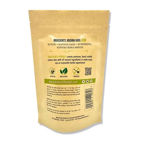Vista 2 de Krishna - Té de albahaca sagrada – Serie de té de hierbas puro de Palm Beach Herbals (30 bolsas de té) 100% natural