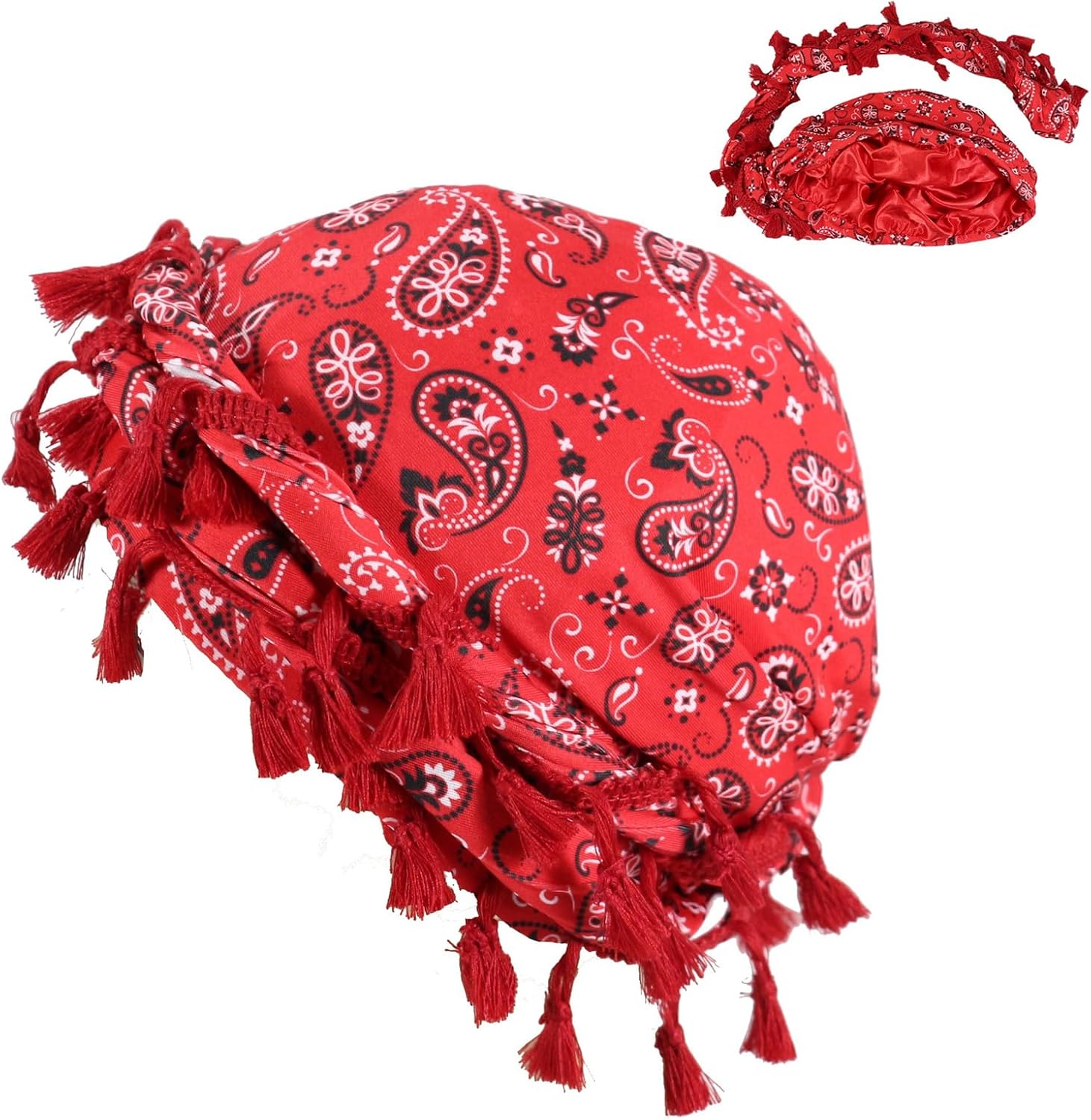 DouuYuhet Turban Head Scarf for Hair Halo Turban for Mens Satin Lined Turban for Mens Silky Head Wraps with Long Twist Straps image 2