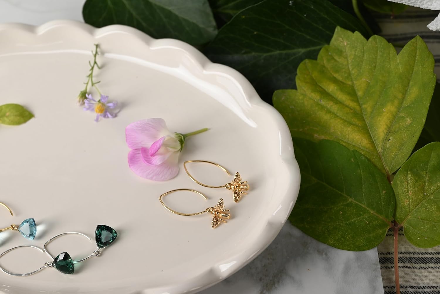 14k Gold Bee Dangle Earrings Sterling Silver - Image 9