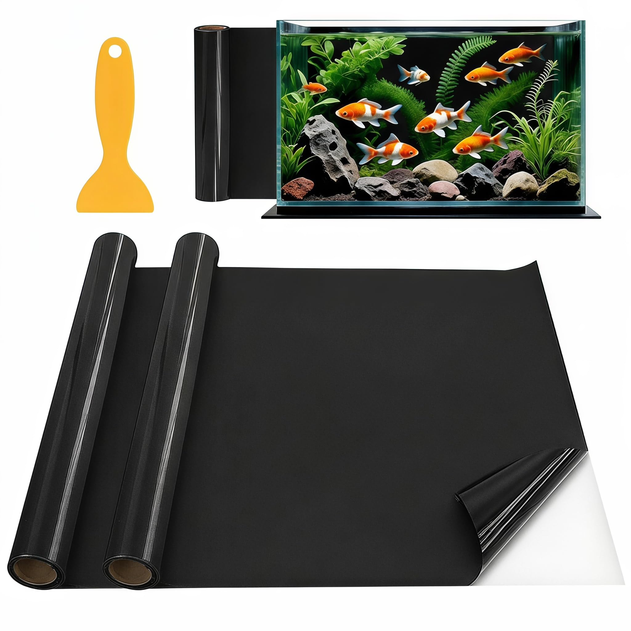 ZHUOmengyun 2Pcs Fish Tank Background, 40x200cm Black Aquarium Backdrop with Sealing Tool Self Adhesive Aquarium Backdrop Aquariums Static Sticker for Underwater Fish Tank Decoration