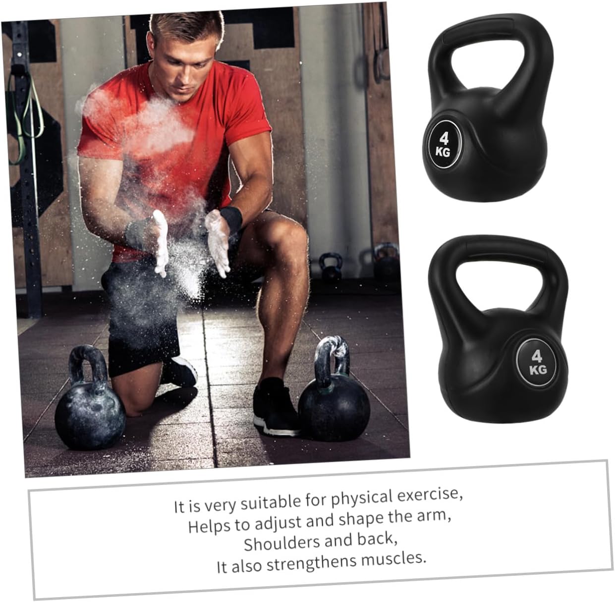 Plastic Kettlebell Weight 4kg Black Pe Material Fixed Fitness Pot Bell for Arm Muscle Training and Home Workout Equipment