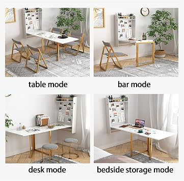 Wall Mounted Folding Table,Wall-Mounted Folding Dining Table,Floating Wall Desk,with Storage Space,Thick Material,be Equipped with stools,Suitable for Dining Room,Living Room,Bedroom,Balcony (Color :