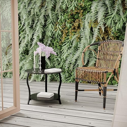 Miniatura 5 de Mesa auxiliar redonda pequeña con almacenamiento abierto, mesas auxiliares de 2 niveles de 23 pulgadas para espacios pequeños, mesa central