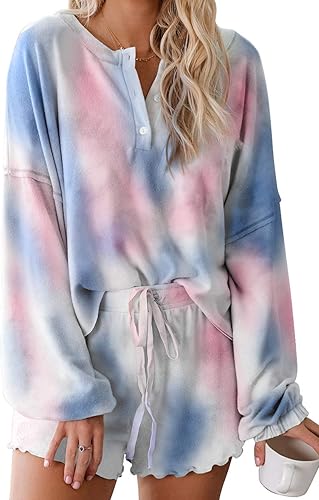 Lopie Womens Lounge Sets 2 Piece Pajamas Set Long Sleeve Tops and Shorts Sleepwe