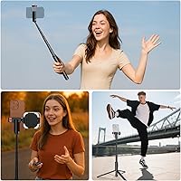 Vista 7 de NEEWER PA992 - Trípode para selfie stick de 57.9 pulgadas compatible con iPhone Samsung Android, soporte de metal portátil ligero para teléfono