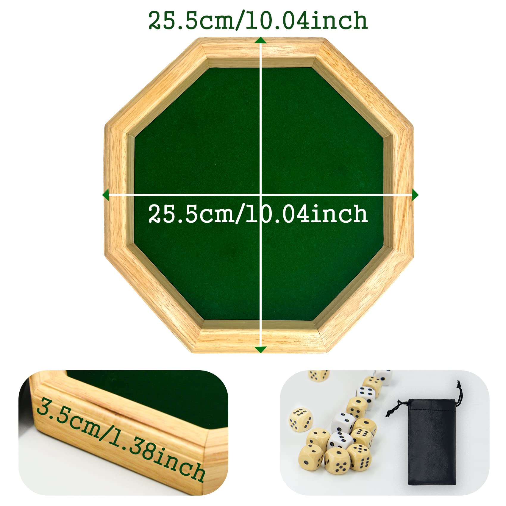 Piste De Dés En Bois 25,5 Cm - Plateau De Dés Octogonal Avec Velours Pour Jeux DND, RPG Et Jeux De Table