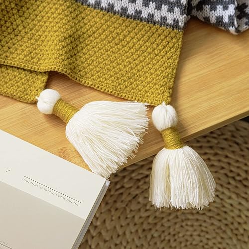 Miniatura 7 de Manta gris, moderna manta a rayas con borlas, manta tejida suave bohemia para sofá, cama y sala de estar, para todas las estaciones (47.5 x 60