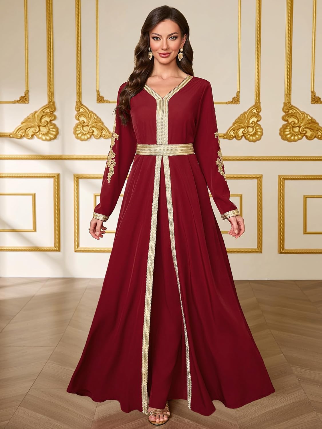 Elegant Muslim Dress with Embroidered Traditional Islamic Attire Maxi Robe Eid Prayer Gown