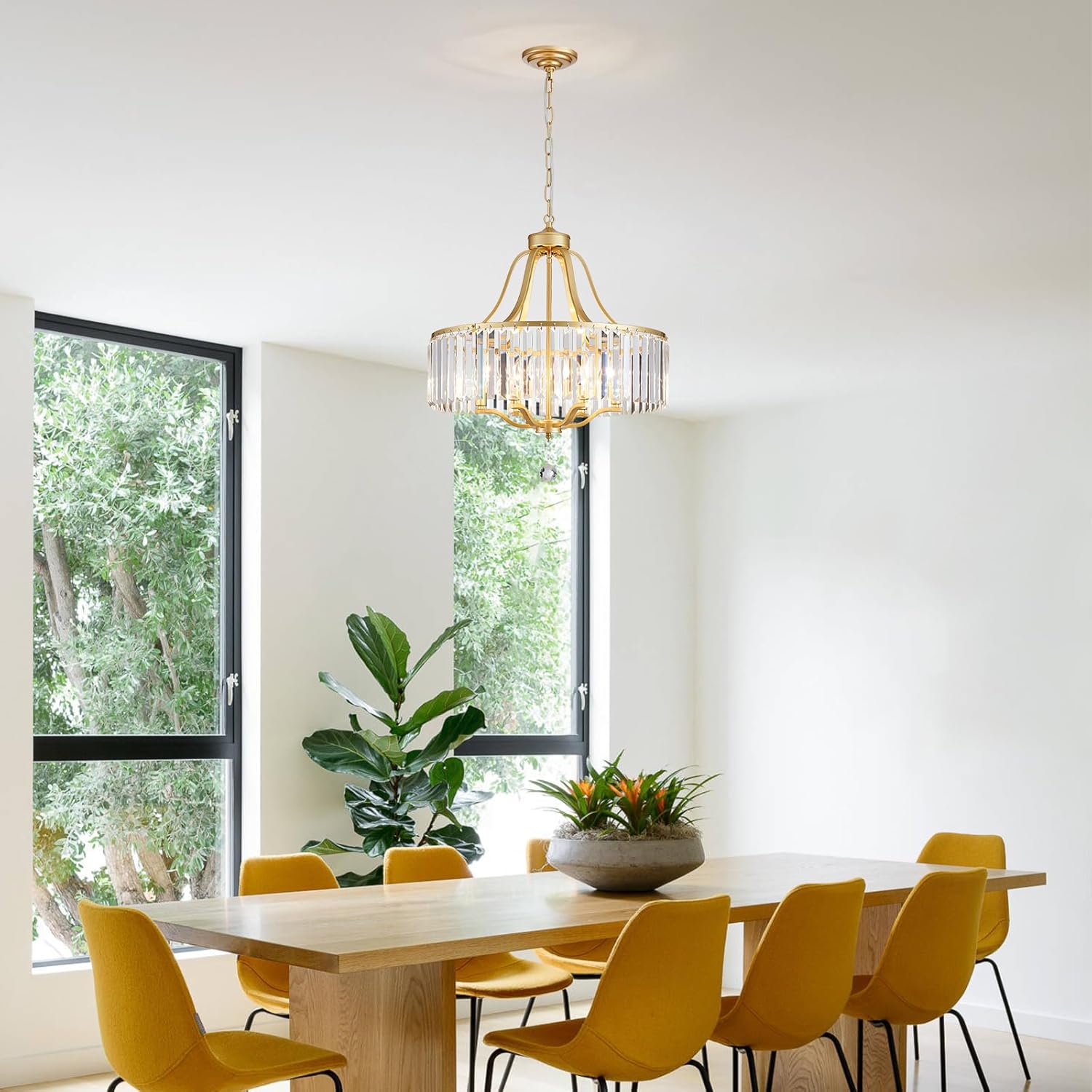 6-Light Crystal Gold Chandeliers for Dining Room 22 Inch Modern Farmhouse Chandelier Large Pendant Lighting Fixture Round Hanging Lamp for Living Room Kitchen Island Hallway Bedroom Foyer Hall