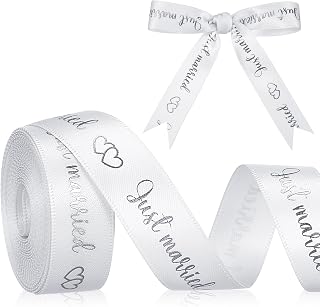 Xinnun Hochzeit Schleifenband Just Married 4,5 m x 15 mm, Silber