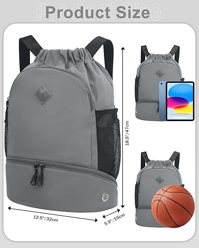 Miniatura 3 de Mochila de gimnasio con cordón y compartimento para zapatos para hombres y mujeres, bolsa deportiva de cuerda con bolsillo húmedo, bolsa de playa,