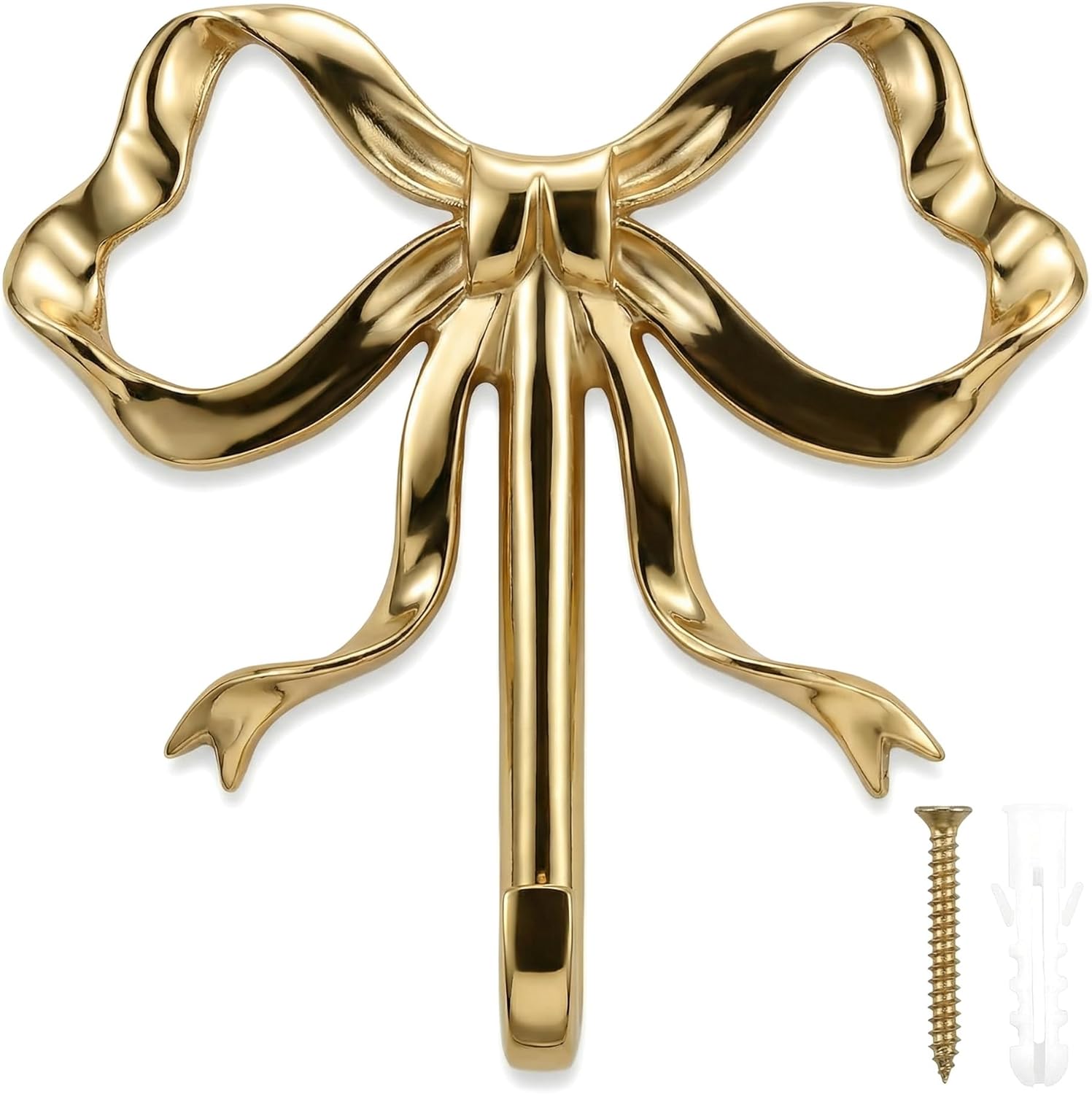 jarbins Bow Hooks for Wall Decorative Bowknot Hook Gold Coat Hooks Wall Peg Hook Bow Hanging Hooks for Home (2.63X2.52X0.59in,Gold)