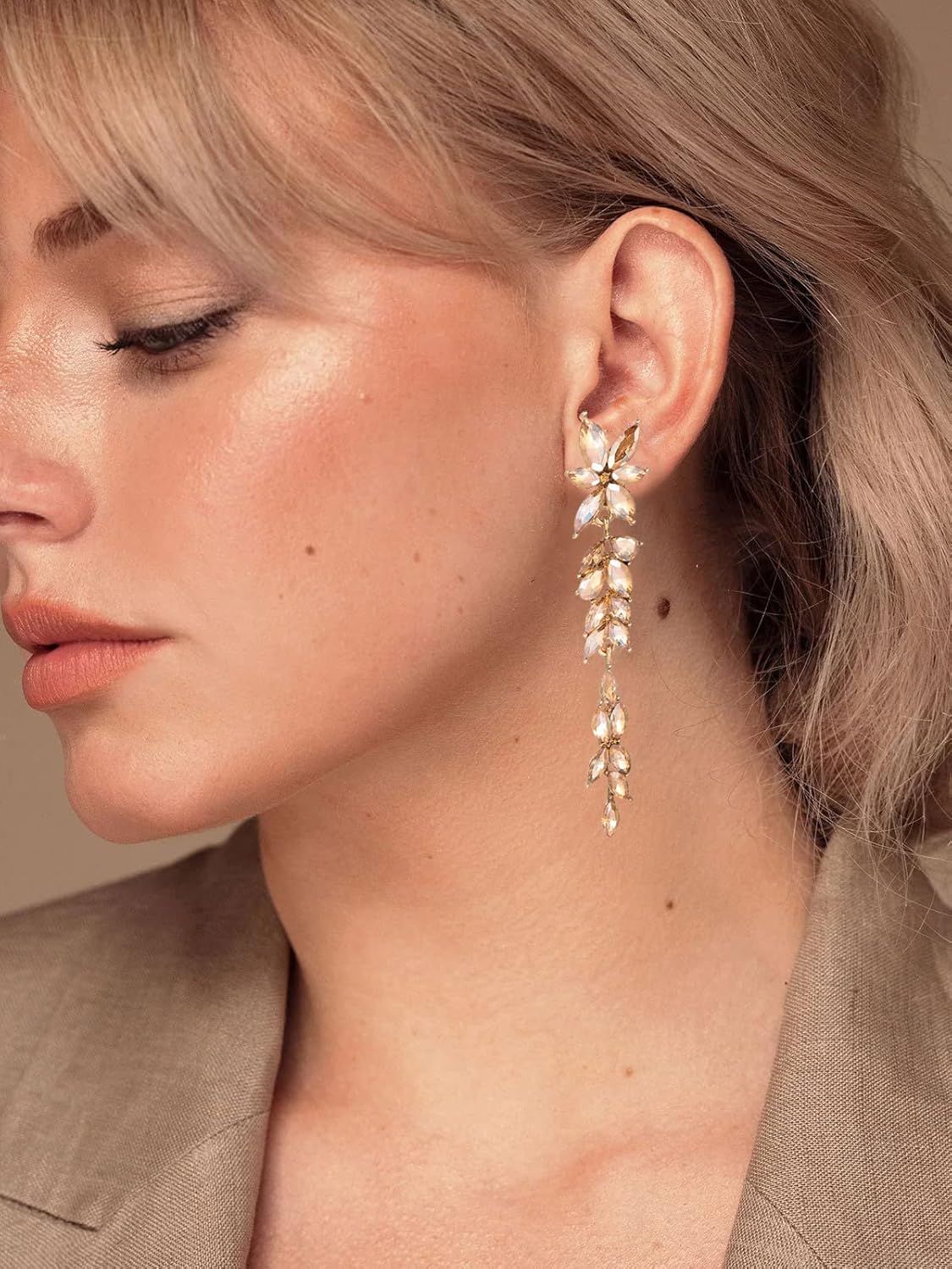 Fashion Rhinestone Statement Drop Dangle Earrings Dangling Sparkly Crystal Marquise Bridal Bridesmaid Wedding Earrings Long Chandelier Teardrop Earrings for Women Prom Party - Image 3