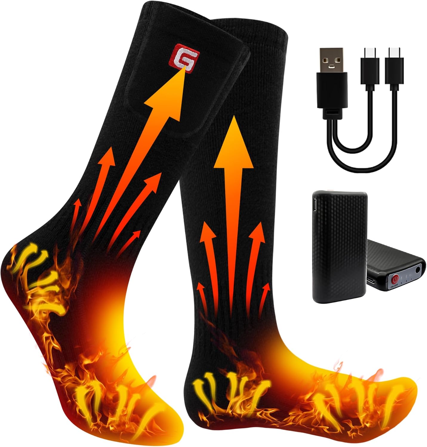 Rabbitroom Men Heated Socks Rechargeable Electric Up to 10 Hours Washable Socks with 3 Heating Levels,Foot Sole Warmers for Arthritis Relief Ideal for Hunting Skiing Winter Outdoor Sports(Medium Size)