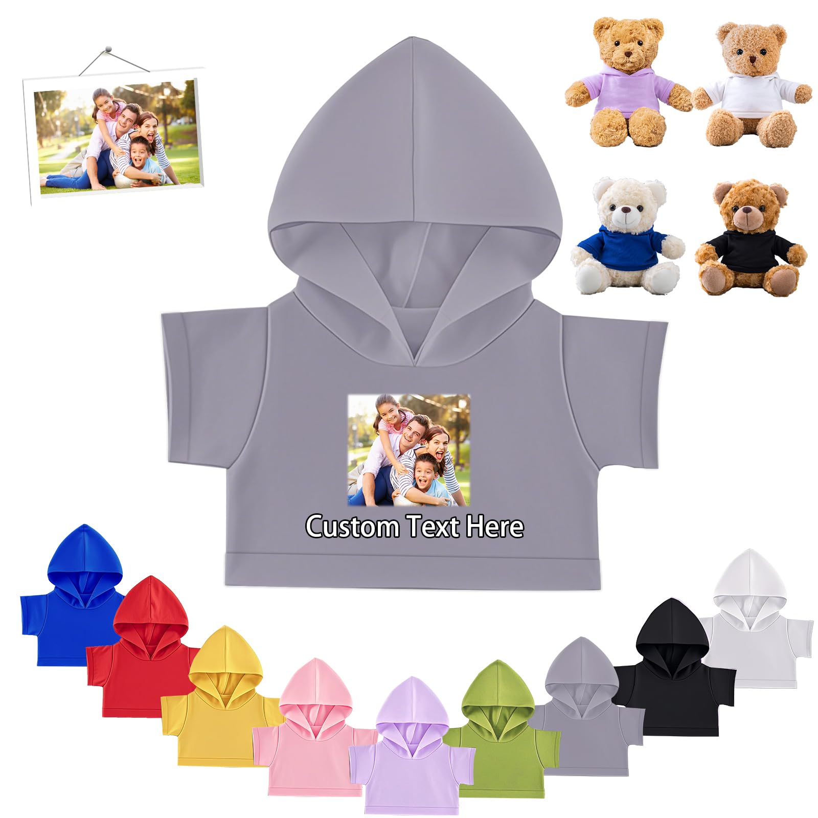 FAHOXUMR Personalised Teddy Bear Clothes with Photo Text, Custom Stuffed Animal Clothes Fit 8-16inch Stuffed Bear Clothing, Personalised Doll Clothing Make Your Own Plush Doll Shirt