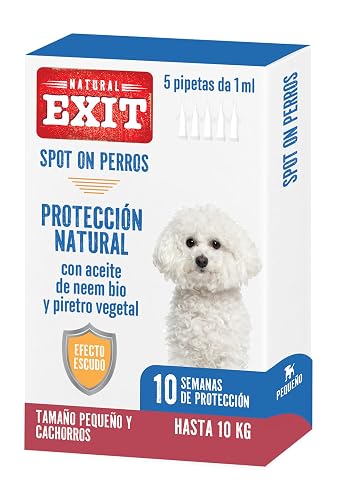 Natural Exit - Spot On Antiparasitario Natural para Perros, 5 Pipetas Reutilizables de Larga Duración…