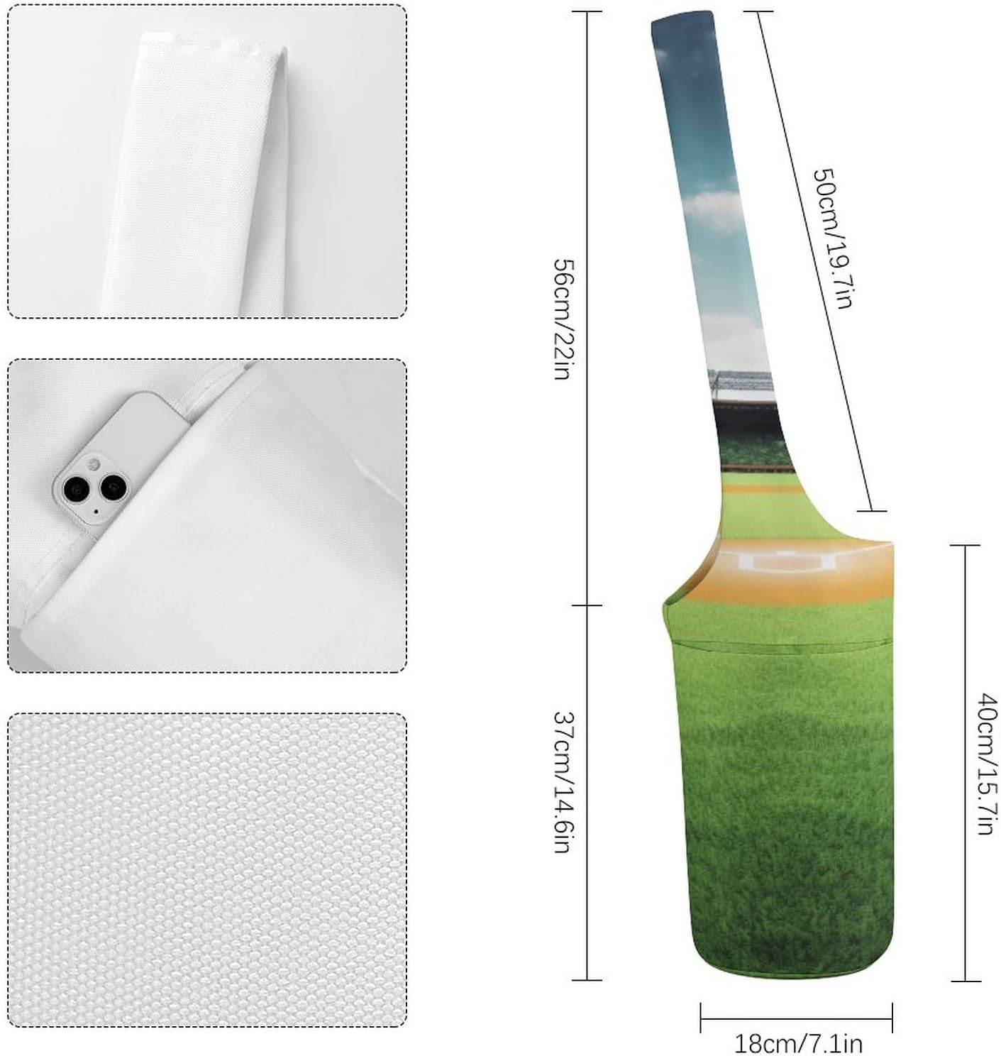 Yoga Mat Carrying Bag,Green Baseball Field Backdrop Printed Women's Yoga Bag with Multi-Functional Storage Pockets,Large Yoga Mat Bag Fits Most Size Yoga Mats