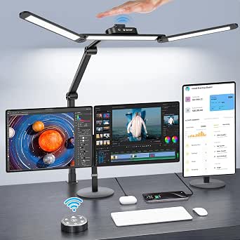 Syrinx LED Desk Lamp with Gesture Switch & Remote Control, 24W Bright Architect Desk Light with 50 Light Modes and Clamp
