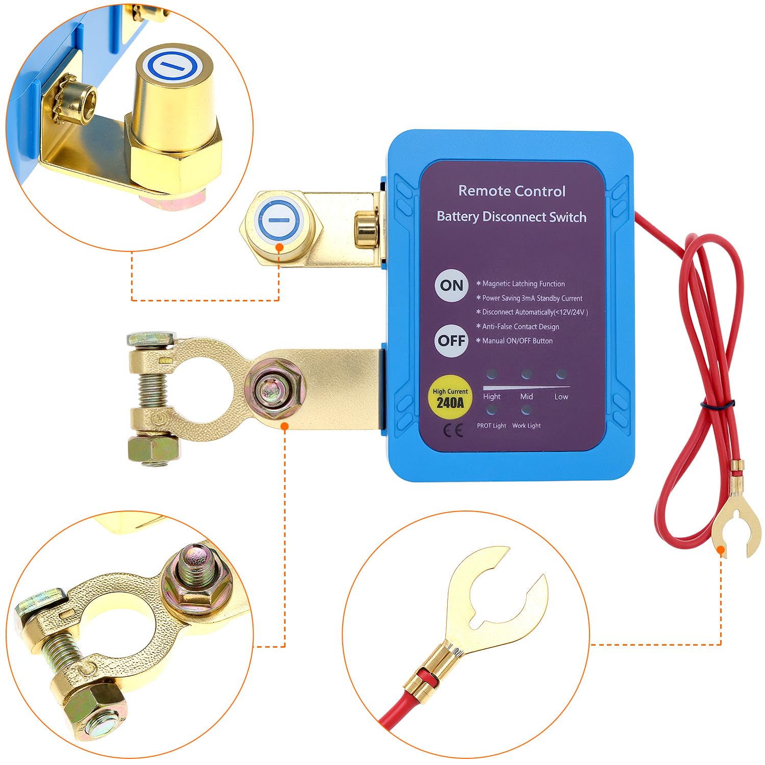 QWORK® Odłącznik akumulatora samochodowego, 12 V, 240 A, bezprzewodowy, zdalnie sterowany wyłącznik akumulatora, do samochodów, ciężarówek, kamperów