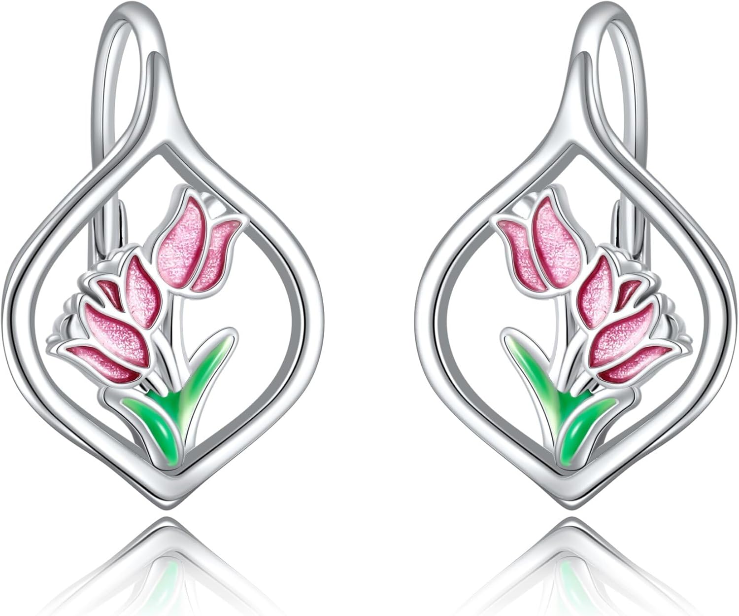 Tulip Earrings for Women Sterling Silver Tulip Flower Leverback Earrings Pink Tulip Jewelry Gifts