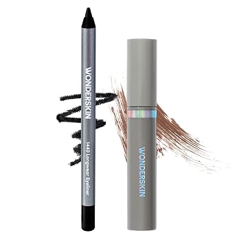 Wonderskin 1440 Eyeliner Liquorice, Waterproof and Smudge Proof with Brow Stain & Go Masque Brunette for Long Lasting Brow Tint