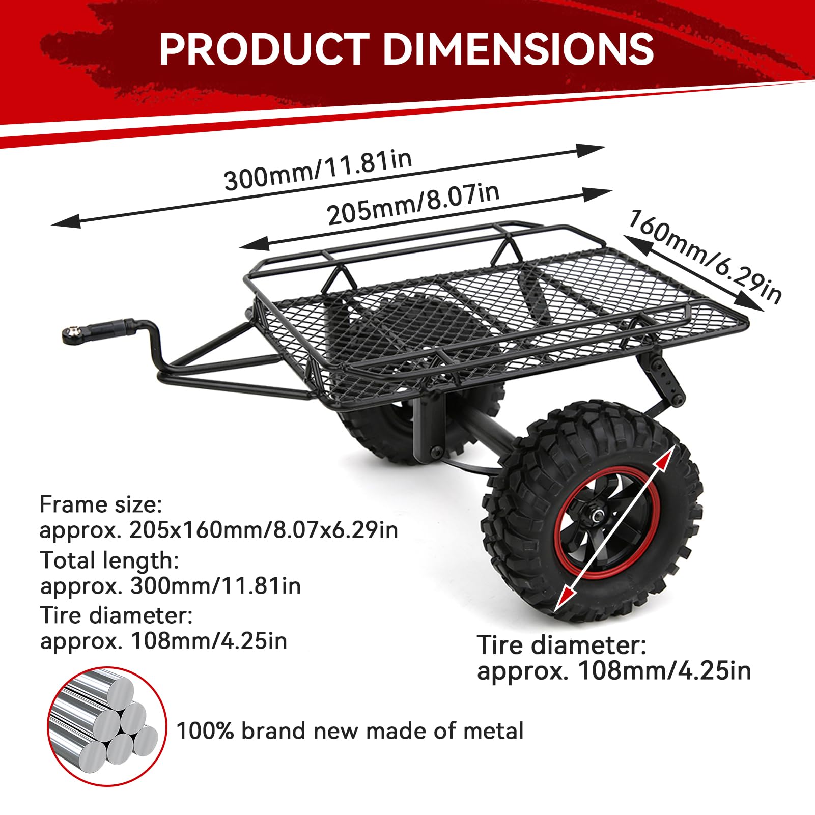 Remolque RC, tolva de Coche, Montaje de Enganche de Remolque de Metal RC, Apto para Traxxas TRXX4/Axial SCX10 RC4WDD D90 CC01 1/10 RC Truck