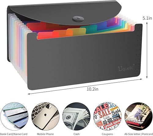 Miniatura 19 de Uquelic Paquete de 2 soportes organizadores de archivos, 13 bolsillos expandibles, organizador de carpetas de archivos, organizador de cupones