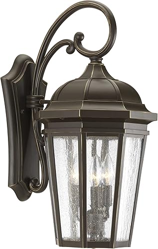 Progress Lighting Verdae Collection - Farol de pared grande tradicional de cristal transparente con 3 luces, para exteriores, bronce antiguo