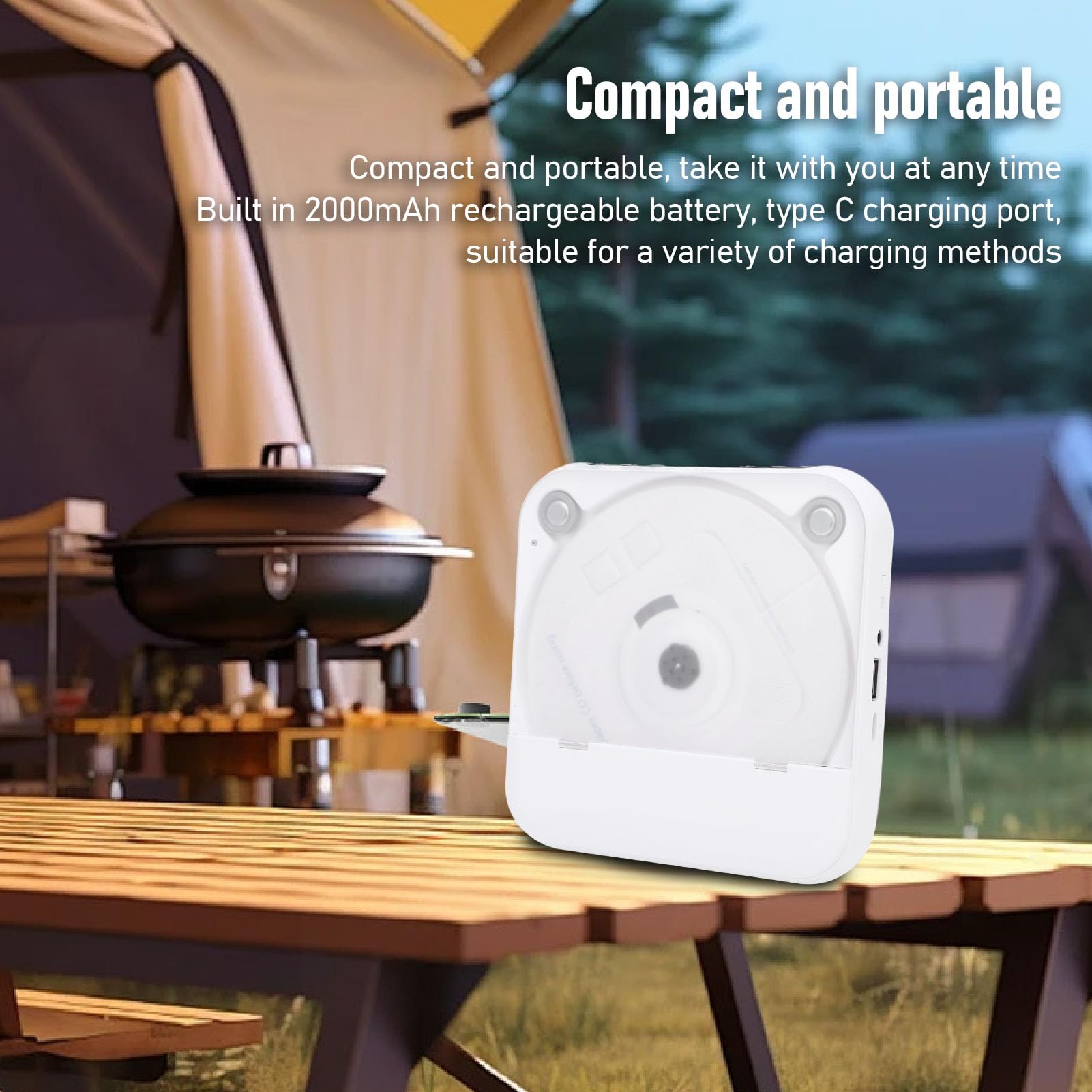 Reproductor de CD Bluetooth portátil con mando a distancia para uso doméstico, sonido estéreo MP3, funciona con pilas, material ABS (blanco)