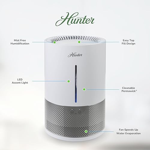 Miniatura 2 de HHE150 Hunter Aspire 4.8L Humidificador evaporativo con filtro PermaWick (4.8L) - Elimina contaminantes y polvo blanco para niebla y aire limpios -