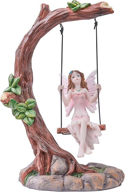 Pelle & Sol 14cm Fairy Swinging on Tree Statue Ornament - Resin Outdoor Garden Accessories, Fairy Figurines Statue for DIY Home Decoration Christmas Gift