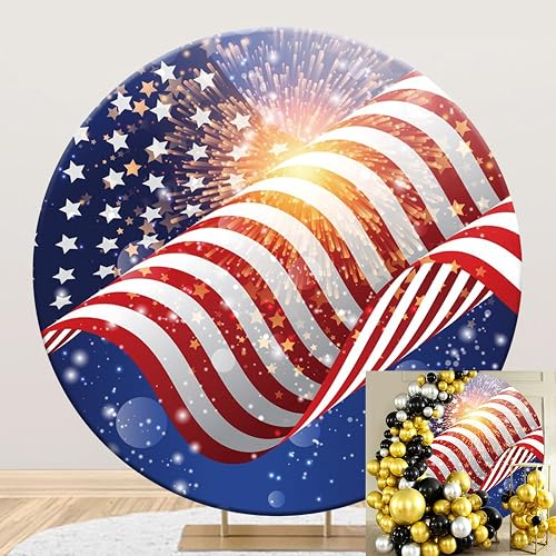 DORCEV Diameter 6ft Patriotic Theme Round Backdrop Cover American Flag Design wi