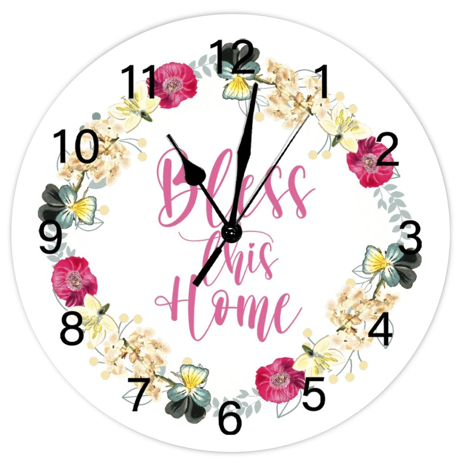 Horloge murale ronde Bless This Home style rétro rustique à piles pour chambre salon 38cm